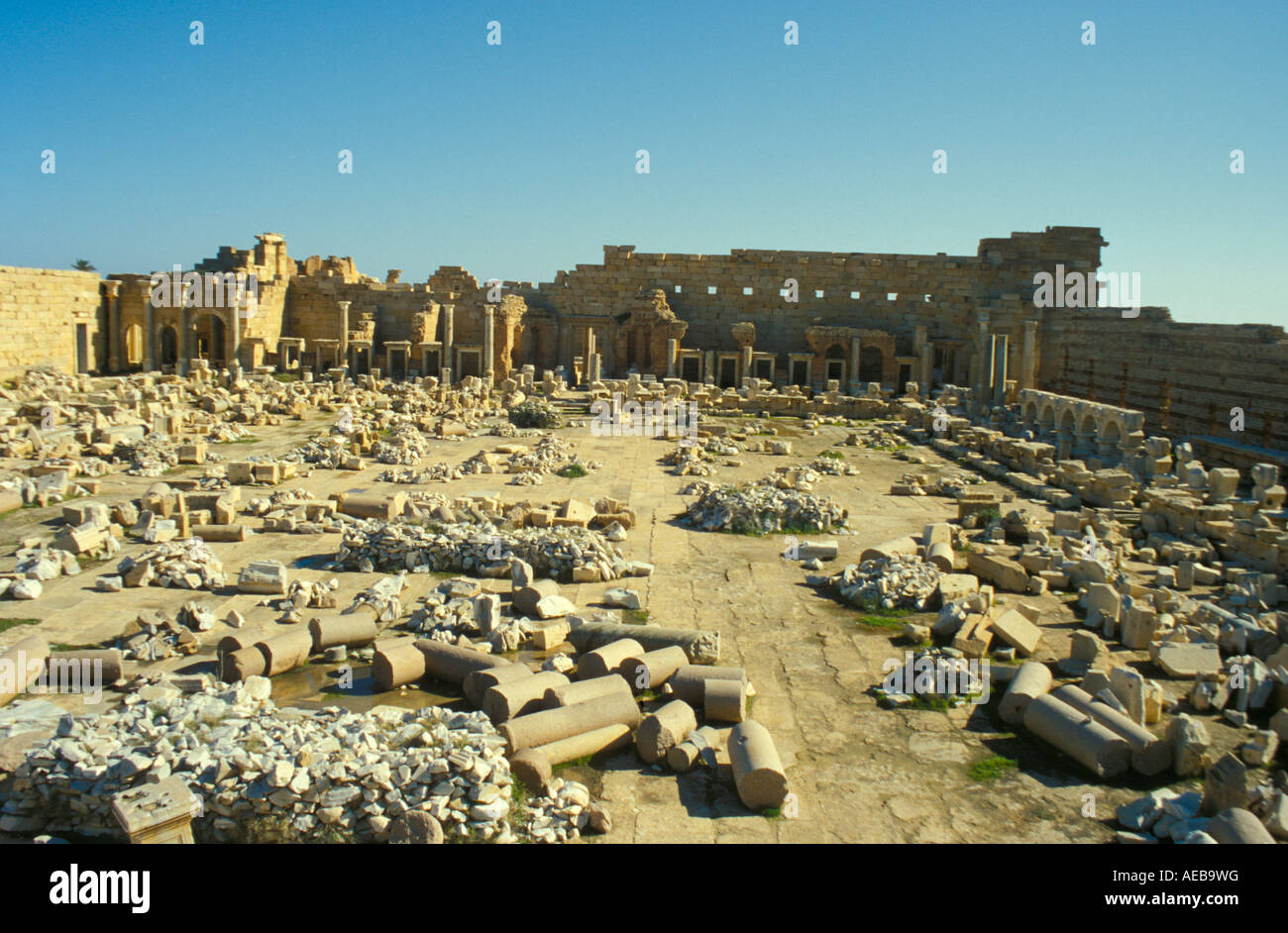 The Roman ruins of Leptis Magna Lybia Stock Photo