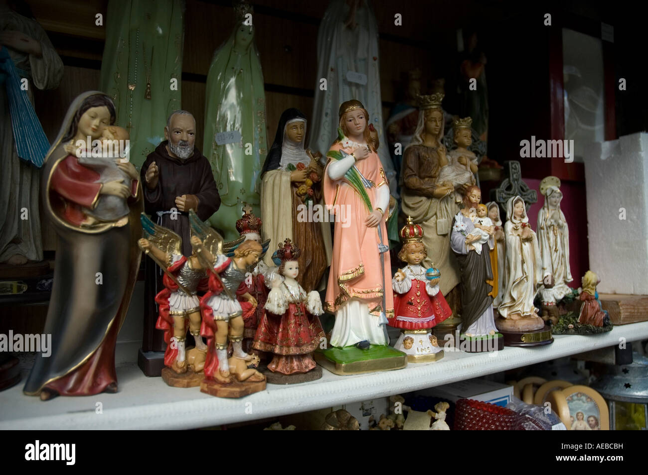 Religious souvenirs on sale at Knock, County Mayo, Ireland Stock Photo