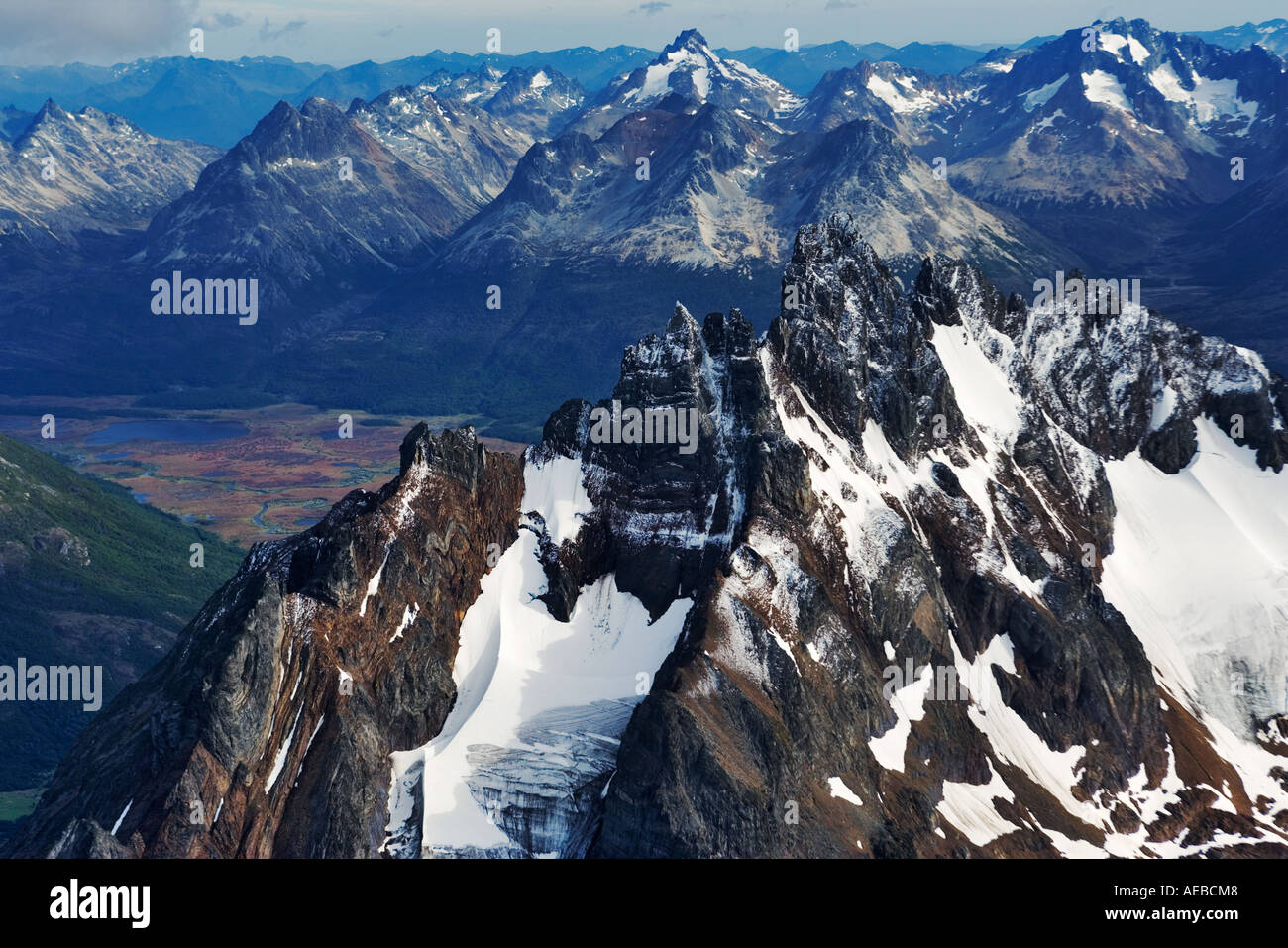 Peat bog area of Andes Mountains South America Tierra Del Fuego , aerial view. Stock Photo