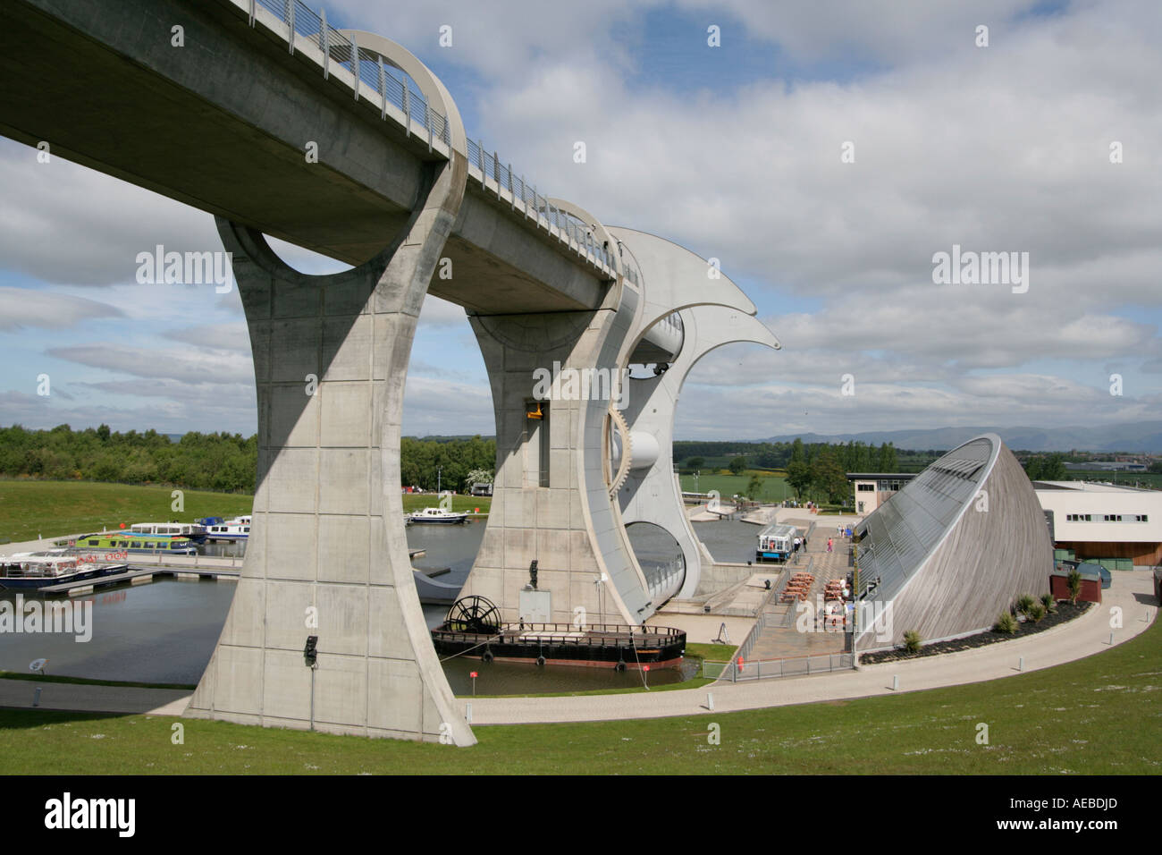 The Falkirk Wheel rotating boat lift connecting the Forth and Clyde