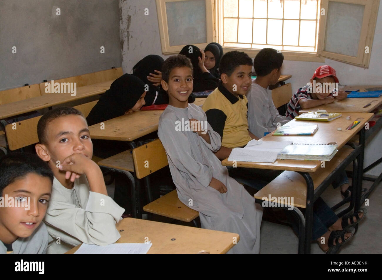 Surman, Libya, near Tripoli.  Boys and Girls in Classroom at the Madrasa of Sidi Rashid al Galili. Stock Photo