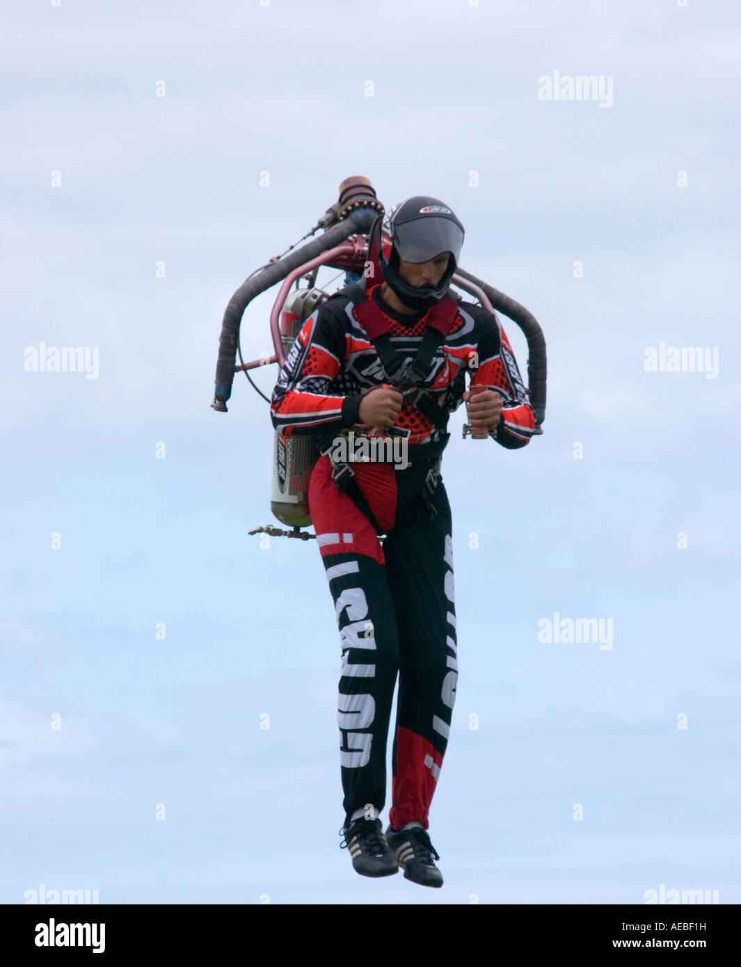 Eric Scott demonstrates a jet powered backpack with 'Go Fast', 18th August 2007. Stock Photo