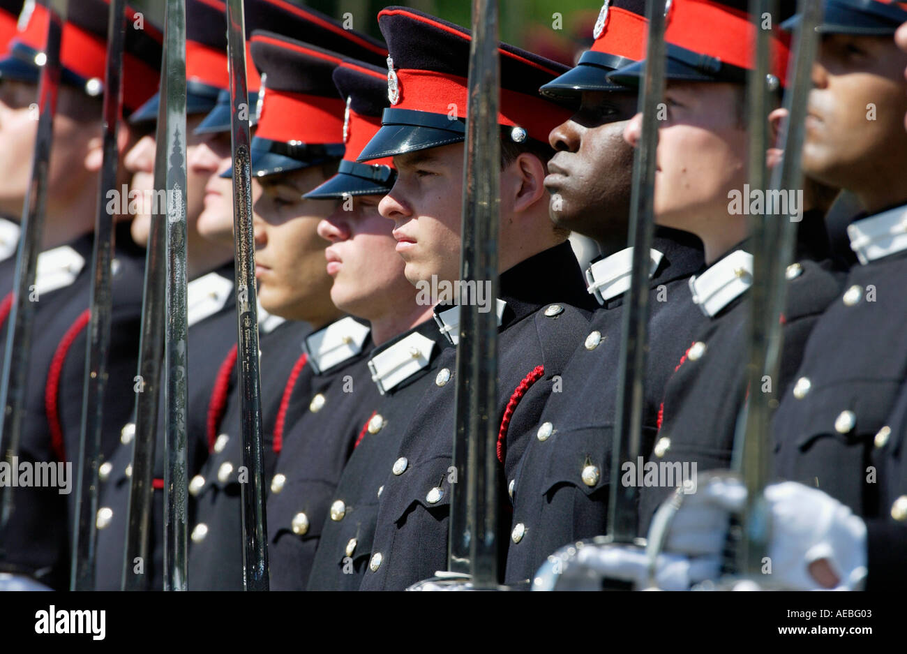Officer cadets at the Passing Out Parade at Sandhurst Royal Military Academy Surrey Stock Photo