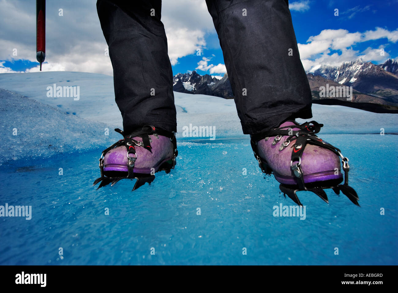 Climbing Glaciar Grey with crampons Glaciar Grey Torres del Paine National Park Chile Stock Photo