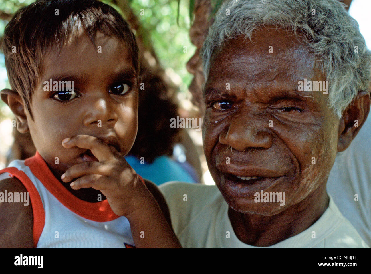 Australian Aborigines possibly grandfather and grandson Stock Photo