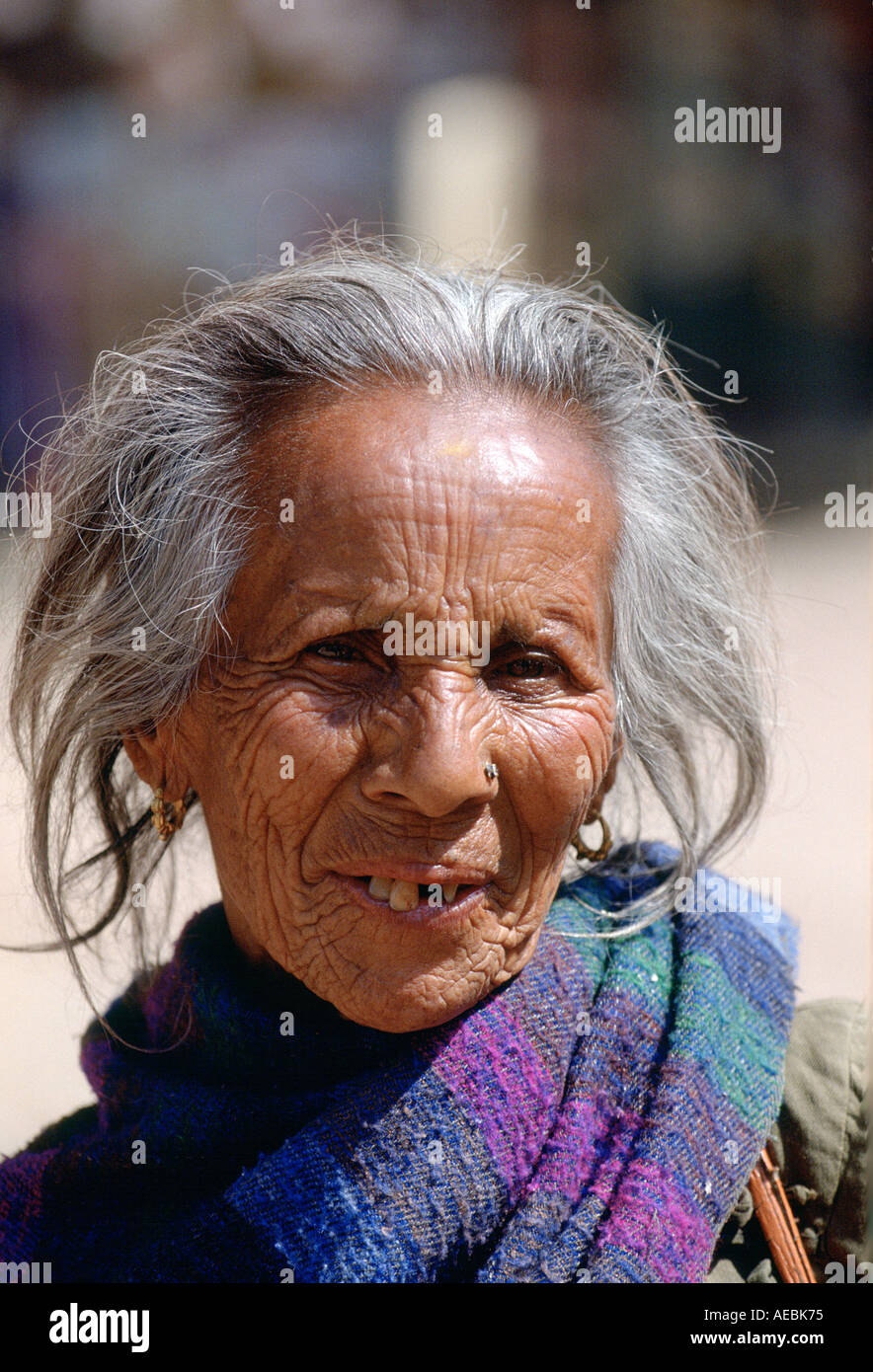 Elderly woman in Nepal Stock Photo