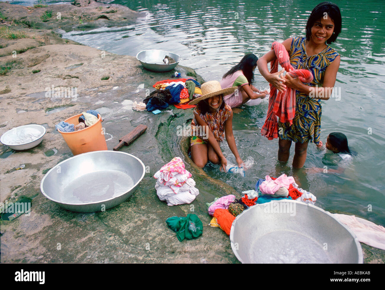 Traditional Job Of Washing Girls Body Girls washing clothes in a river Philippines Stock Photo: 4450218 - Alamy