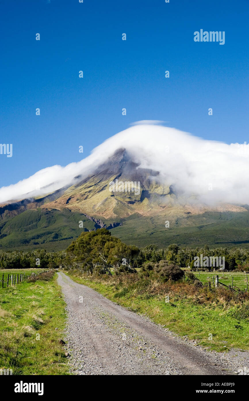 Road and Mt Taranaki Egmont Taranaki North Island New Zealand Stock