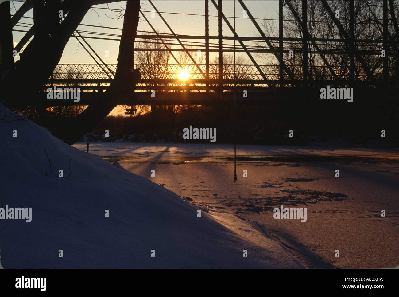 sun through trussed bridge bloomfield CT Stock Photo Alamy