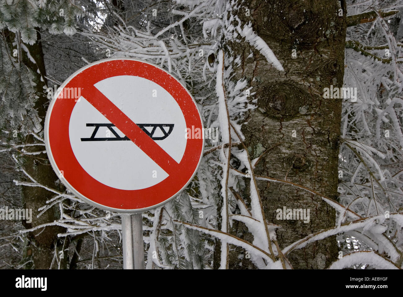 Prohibited sledge (Allier - France). Interdiction de faire de la luge (Allier - France). Stock Photo