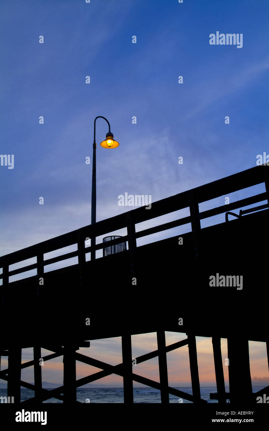 Ventura Pier With Lone Light Lamp Post At Sunset, Ventura California