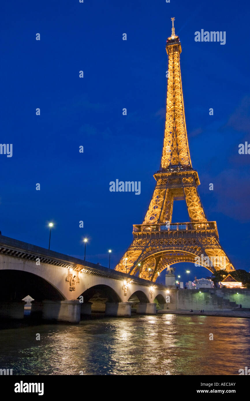 Paris, France, Eiffel Tower and Seine river at night Stock Photo - Alamy