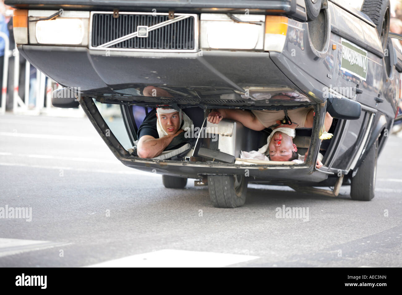 Topsy turvy car driving. Stock Photo