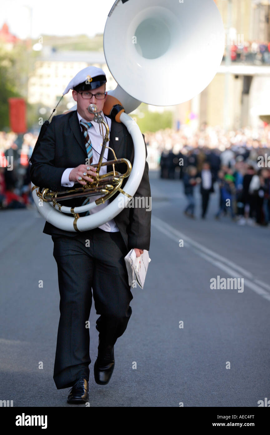 Funny guy with giant tuba at opening of Chalmers Cortège Stock Photo - Alamy
