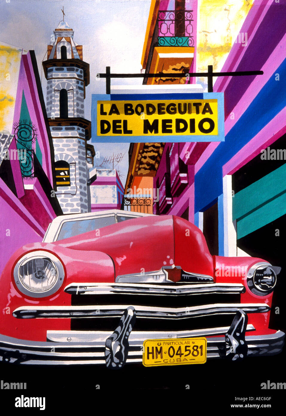 Cuba  Cuba Cuban  Cars old timer Transport Havana Town Painting art Stock Photo