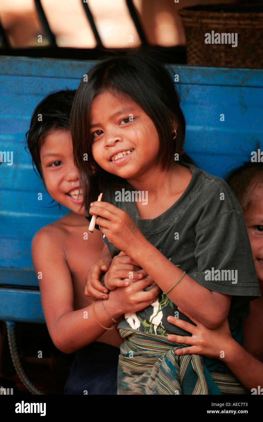 Native children at a minority village on the Bolaven Plateau, Laos