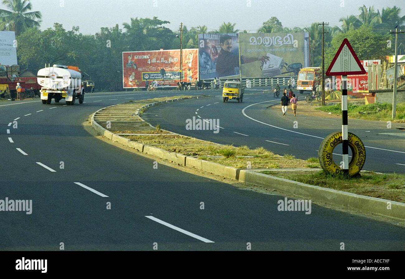 A view of Cochin city and highway, Kerala, India, with a truck and motorist Stock Photo