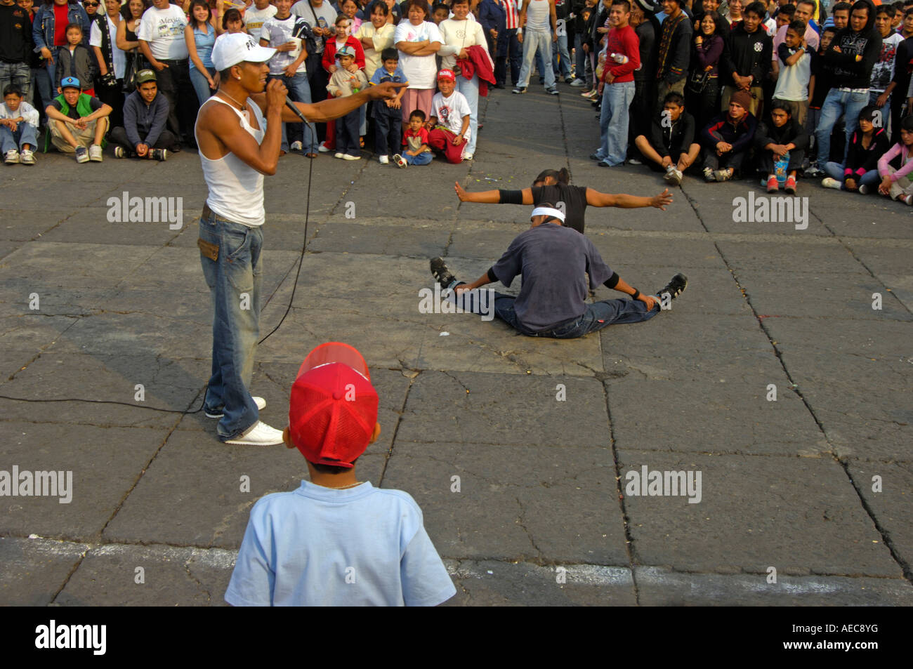 Popular entertainment for crowds that gather in the Zocalo of Mexico City Stock Photo