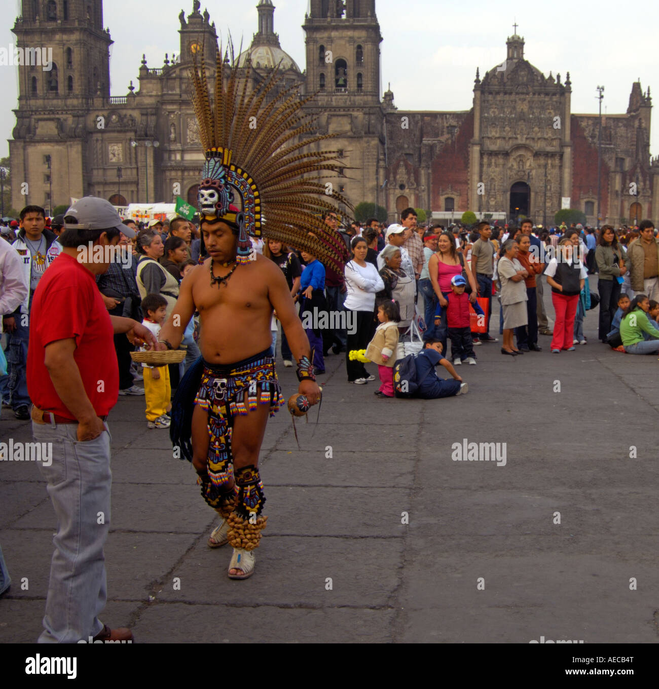 A Conchero Dancer receiving donations Stock Photo