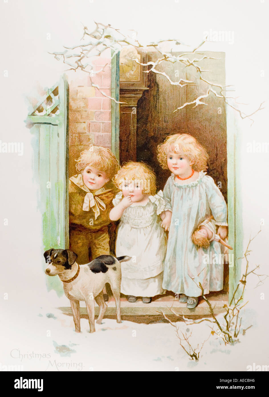 Christmas Morning, from Golden Playhours illustrated by Harriet Bennett circa 1863 Stock Photo