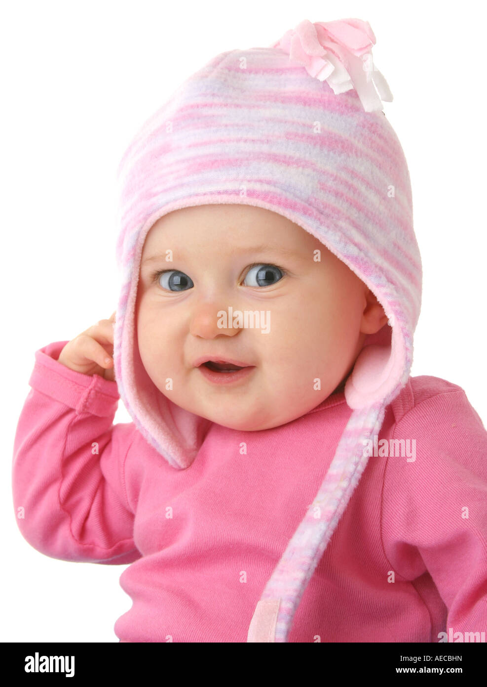 Baby girl wearing winter hat Stock Photo Alamy