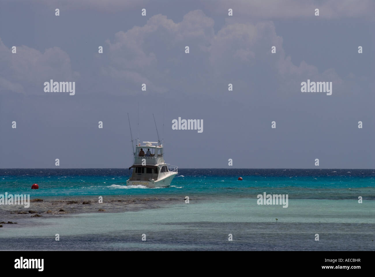 Boat in Hawk's Nest Marina, Hawk's Nest, Cat Island, Bahamas Stock