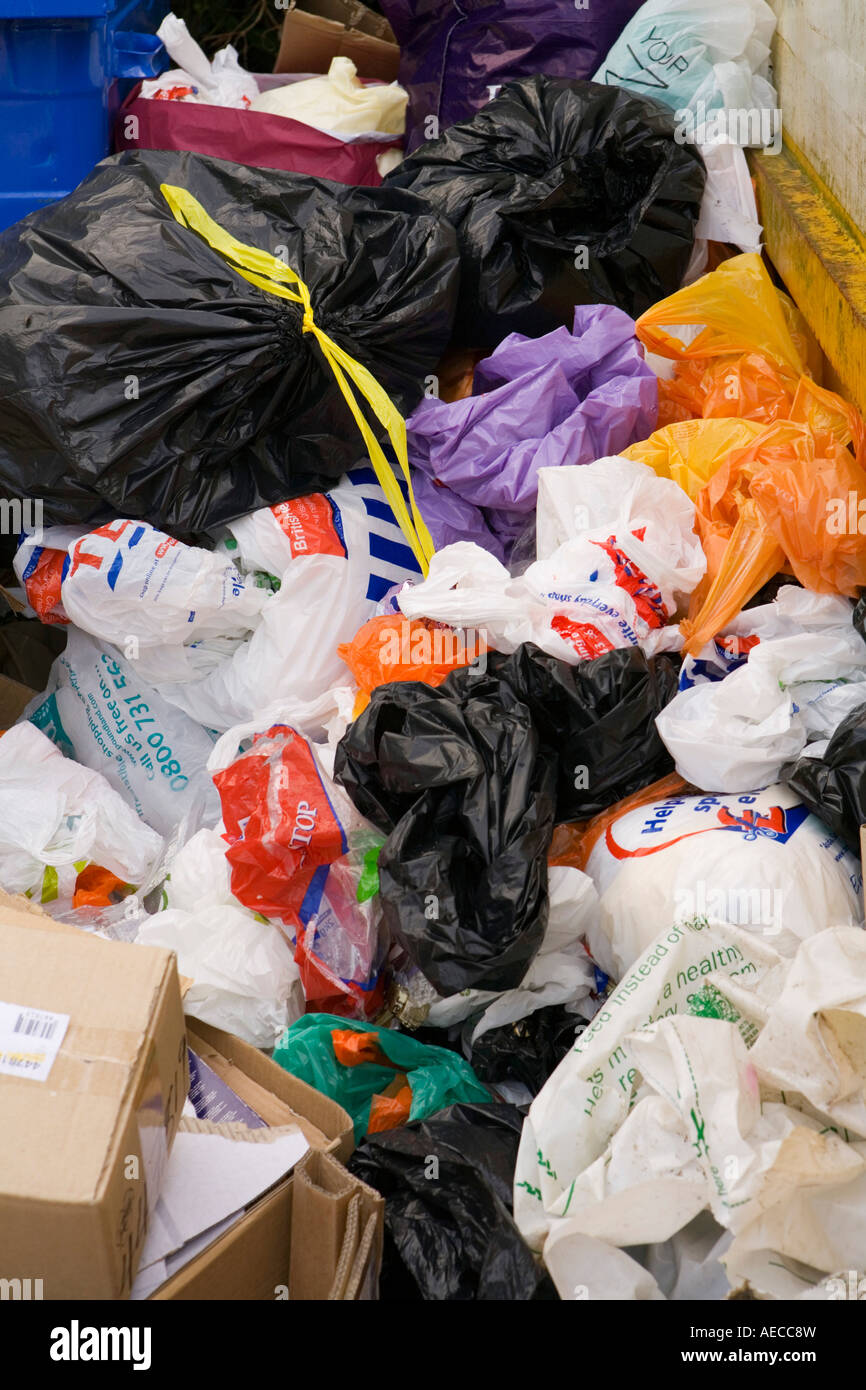 Plastic carrier bags and polythene bin bags for recycling Stock Photo