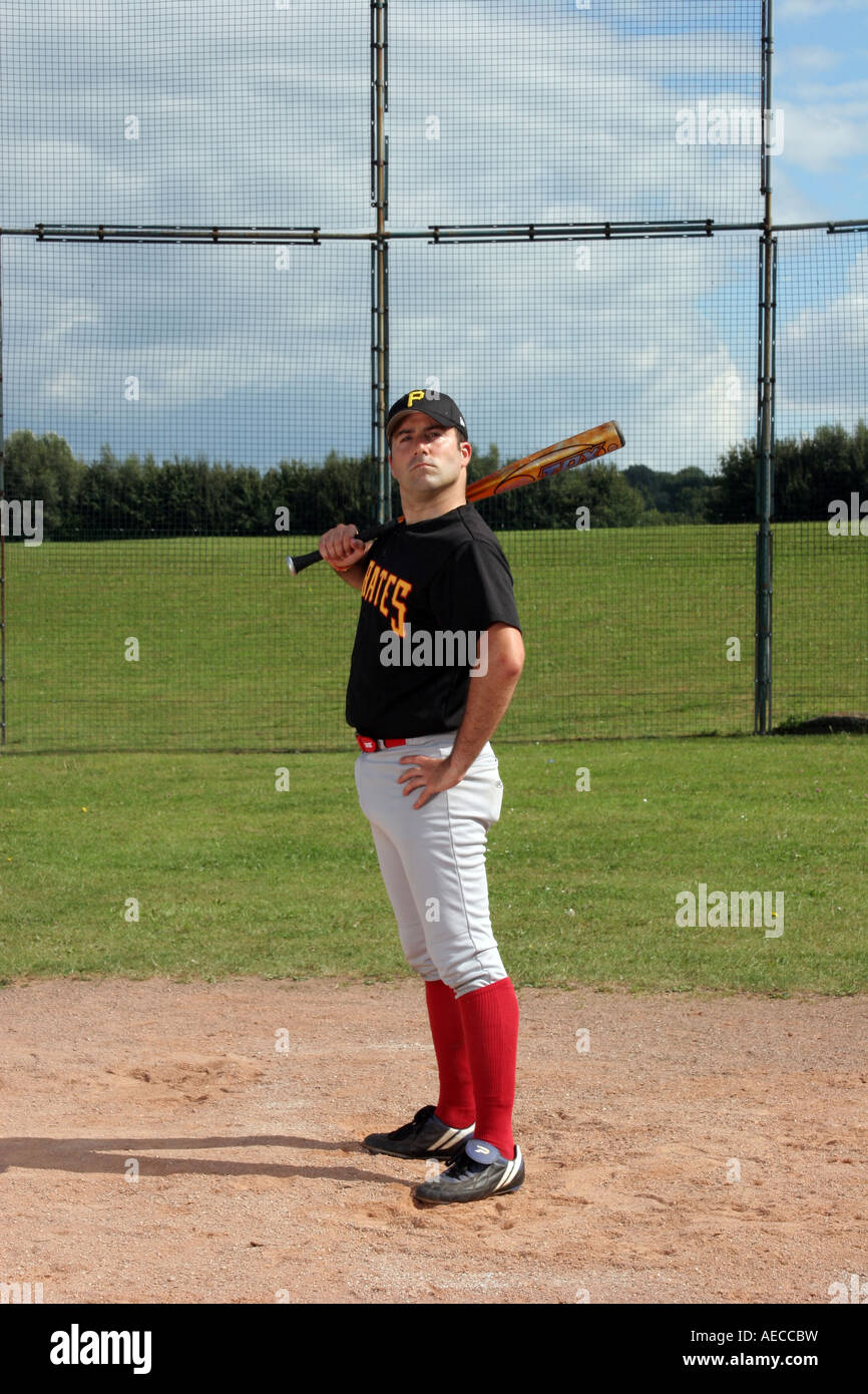 Young Male Baseball Player Poses with Bat Stock Photo - Image of fence,  handsome: 8064298