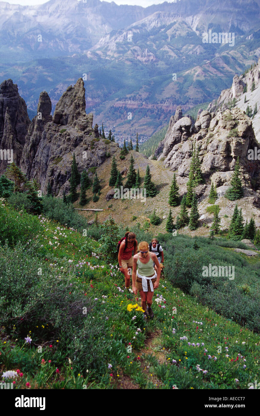hikers in La Junta basin above Telluride, Colorado Stock Photo