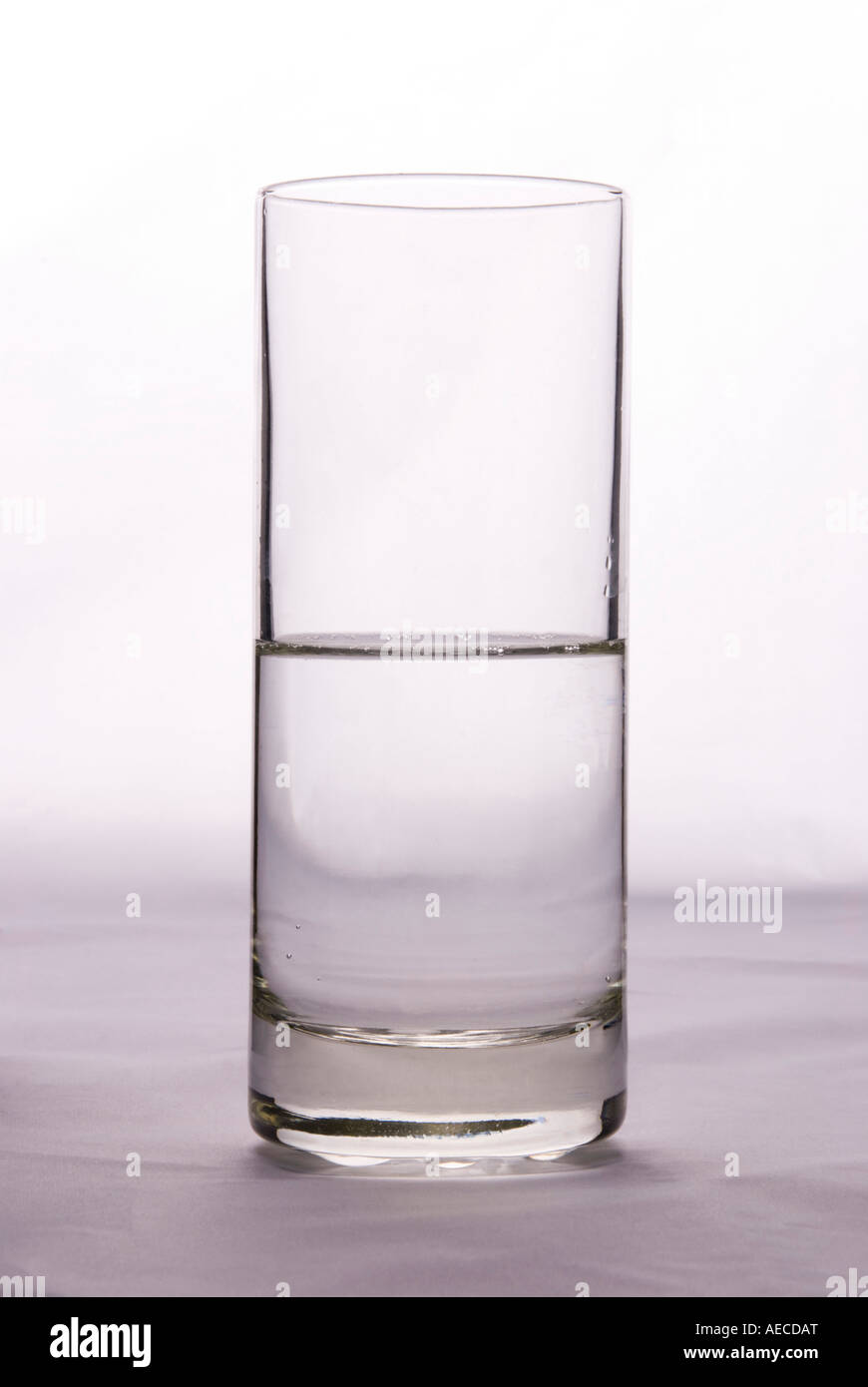 A glass half full or half empty to illustrate the idea of pessimism or