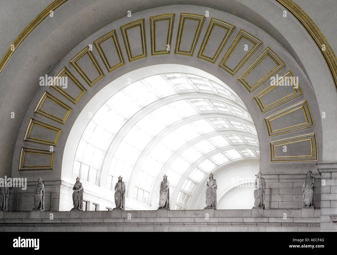 Union Station Washington DC statues under arched skylights Stock Photo