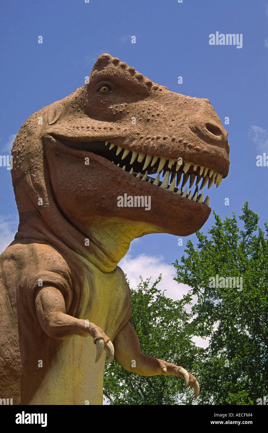 Tyrannosaurus Rex, fiberglass model, at Dinosaur Valley State Park, Texas, USA Stock Photo