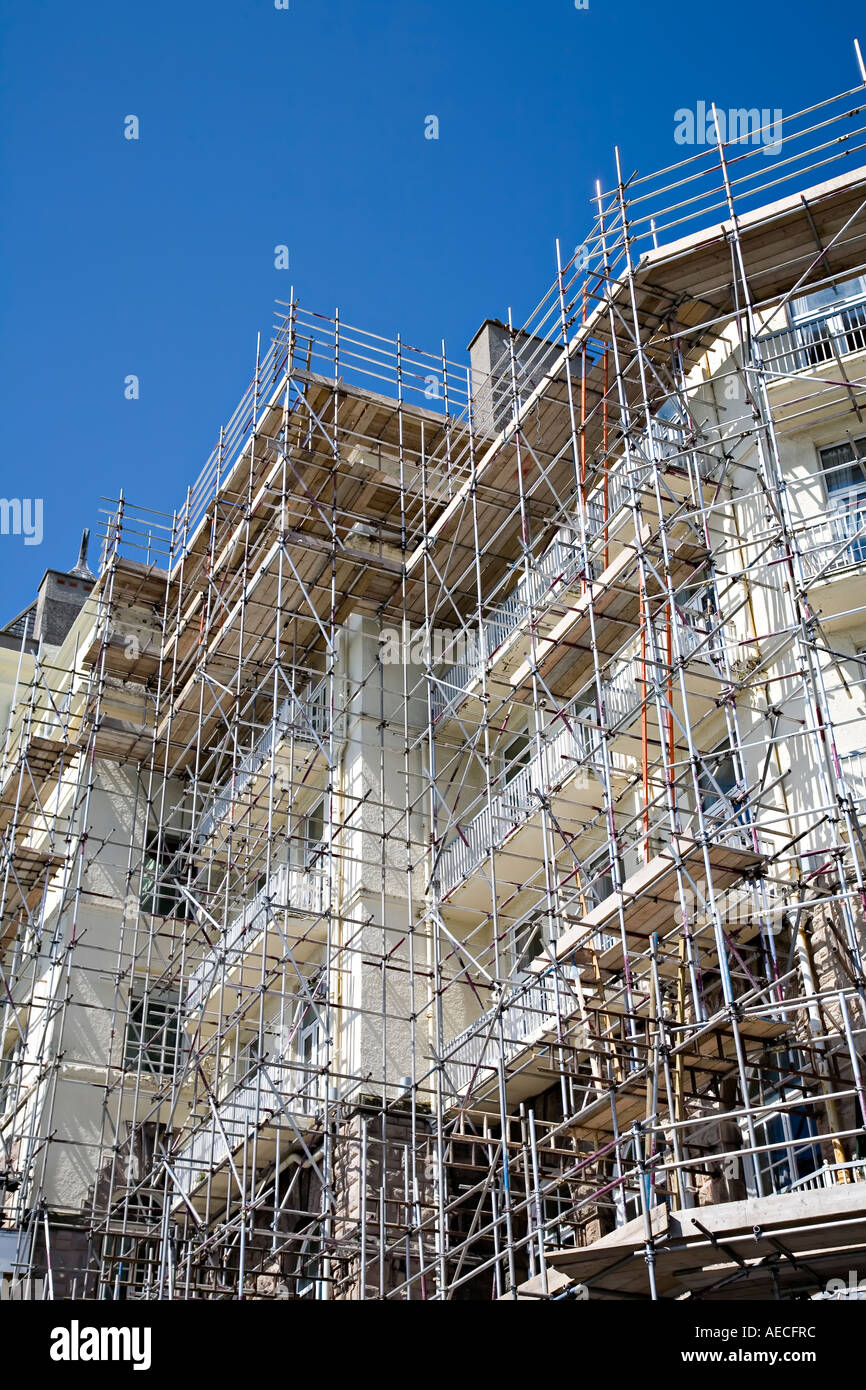 Grand Hotel building covered in scaffolding Llandudno Wales UK Stock