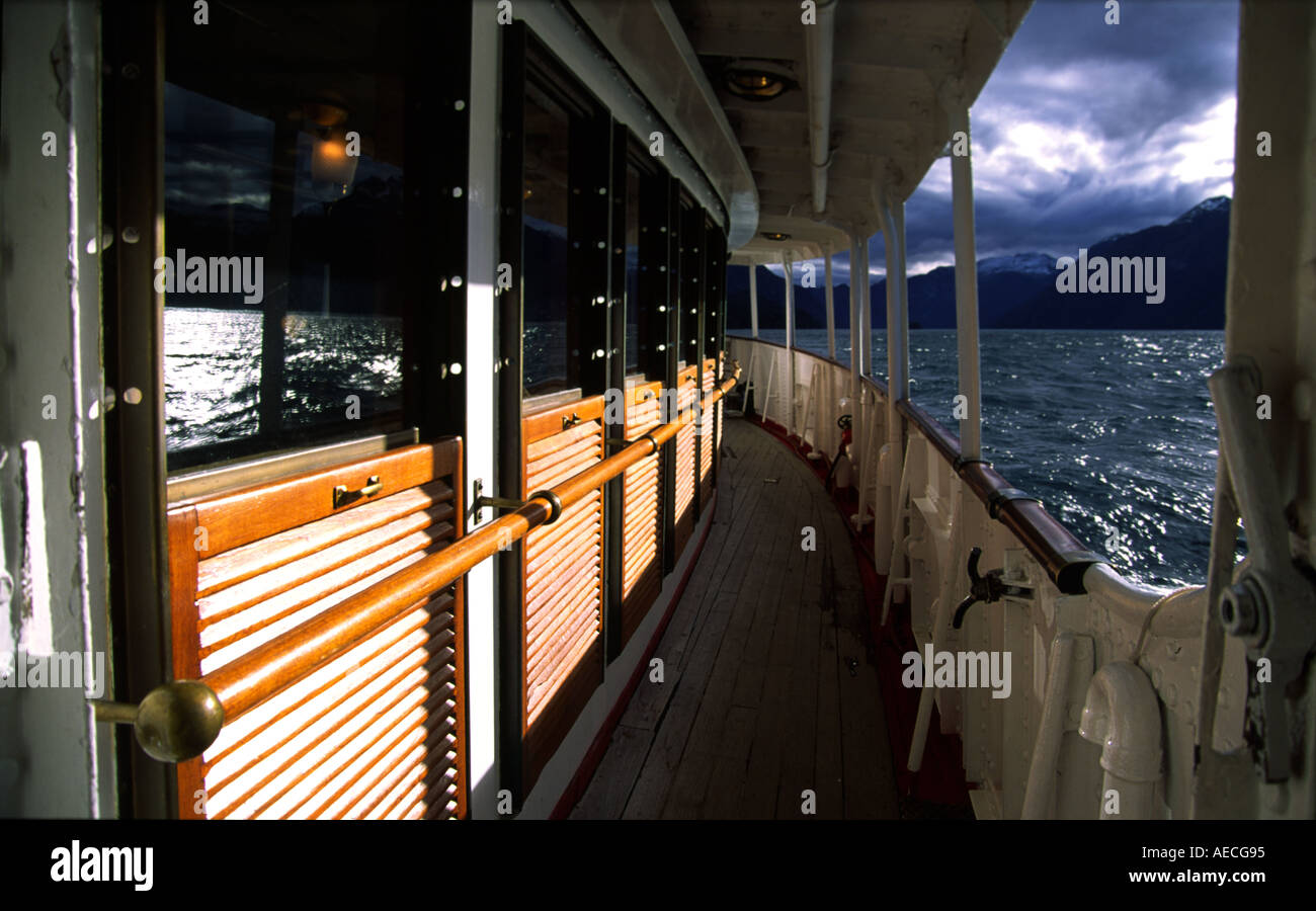 The deck of the steamer Modesta Victoria on lake Nahuel Huapi Bariloche Argentina Stock Photo