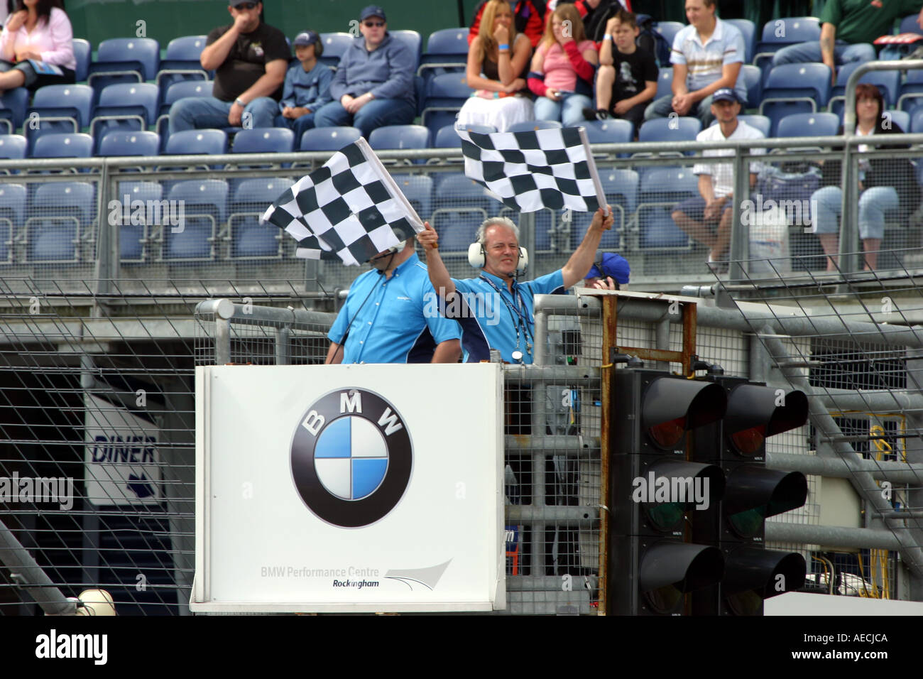 Chequered flags at Rockingham raceway in the UK Stock Photo - Alamy