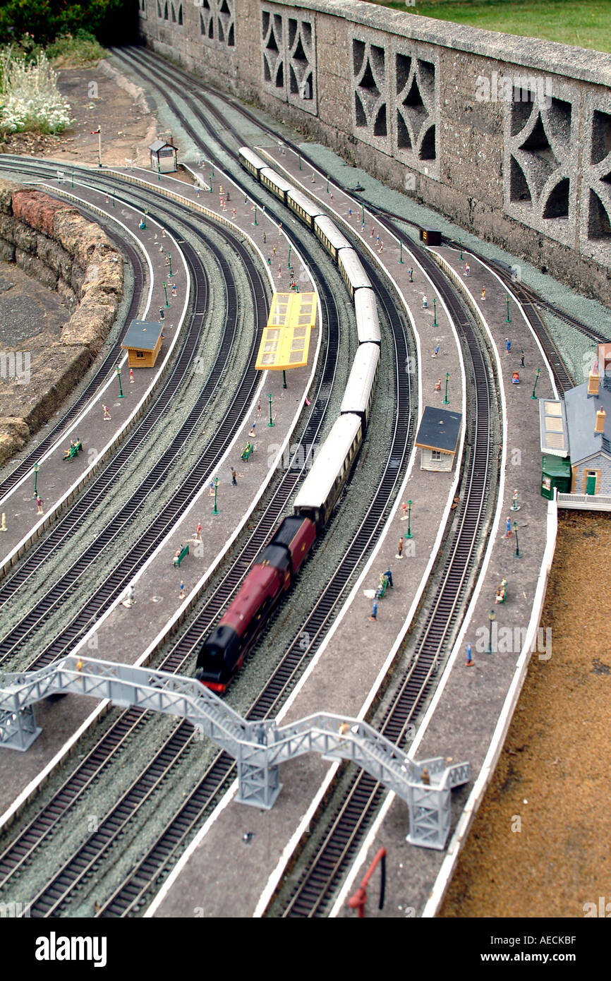 A model train setup including platform and passengers Stock Photo Alamy