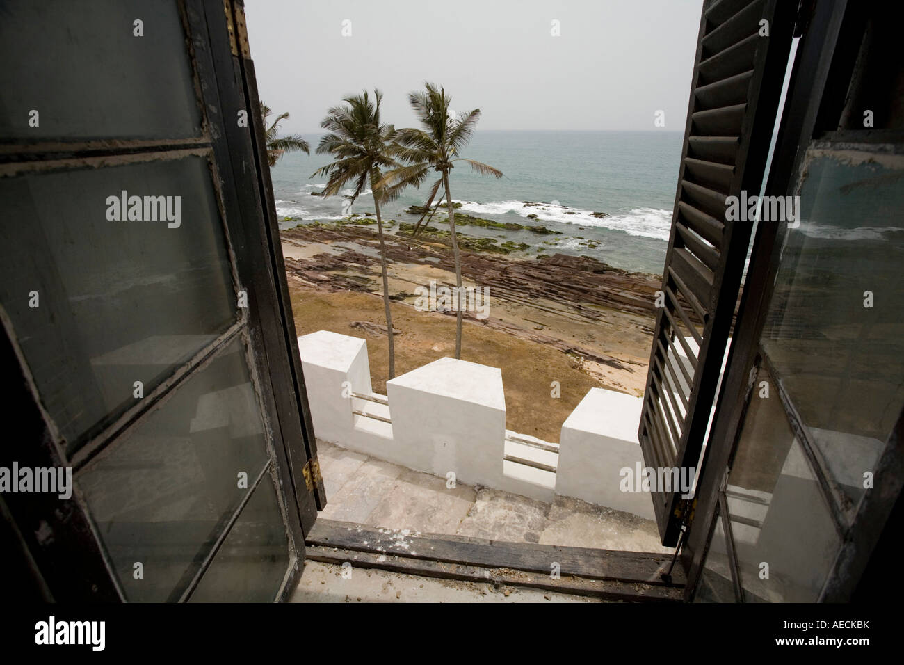 View from a window of the former slave fort of St George Castle in Elmina Ghana Stock Photo