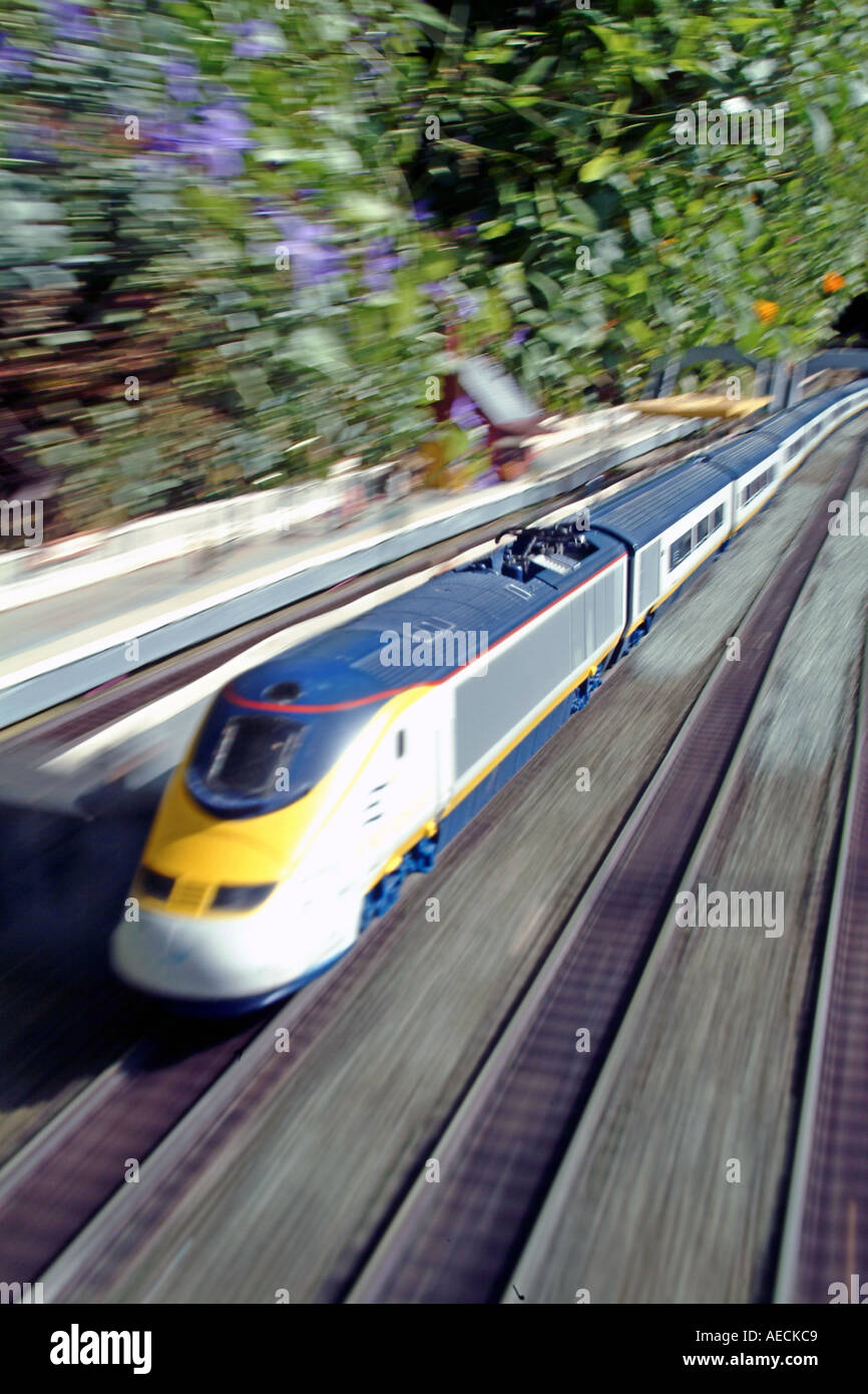 A model Eurostar train in motion. Stock Photo