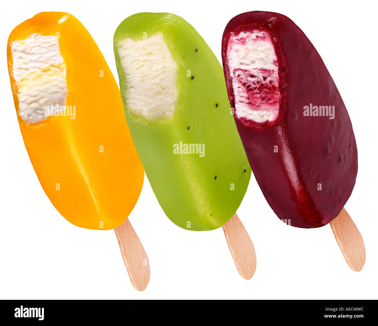 SELECTION OF FRUIT ICE CREAM BARS CUT OUT Stock Photo
