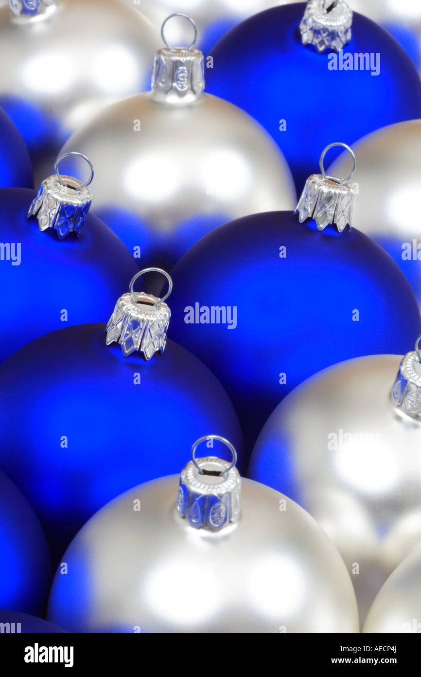 blue and silver Christmas tree balls Stock Photo - Alamy
