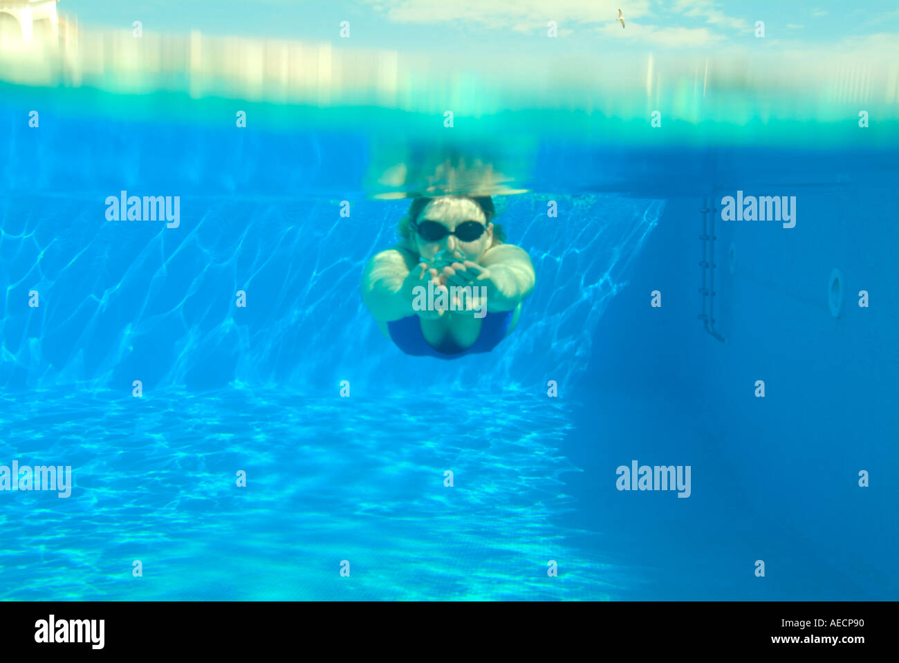 woman swimming in outdoor swimming pool from underwater Stock Photo - Alamy