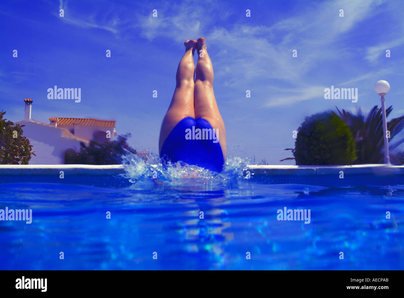 Diving into a pool