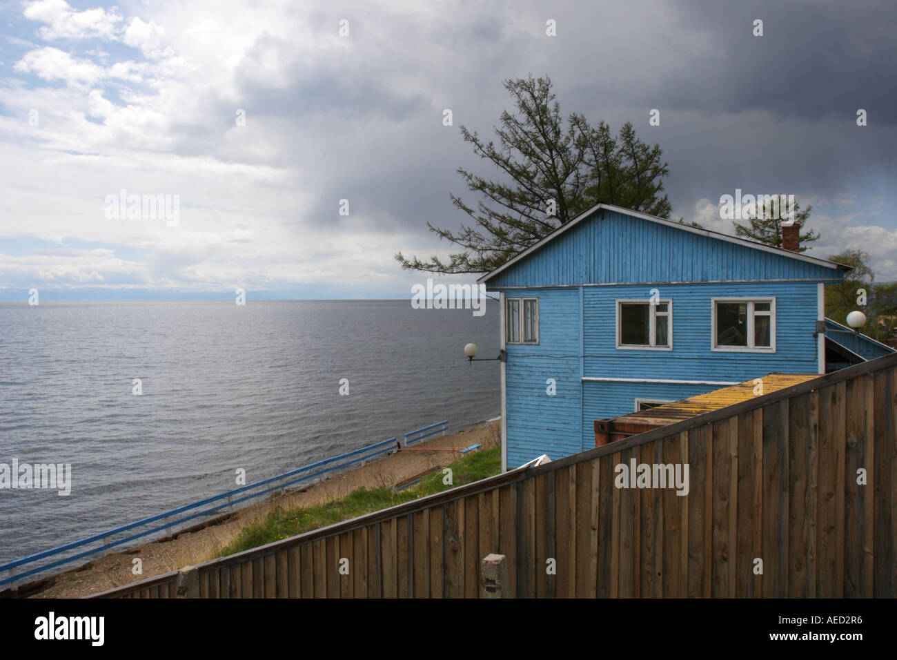House on the shores of Lake Baikal, Listvyanka, Siberia. Russia Stock