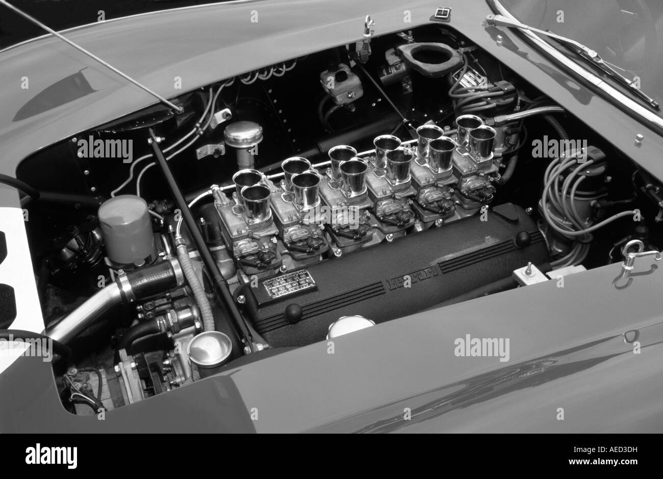 Ferrari 250GTO Berlinetta. Introduced 1962. Engine engines bay bays bonnet bonnets hood hoods under internal combustion power Stock Photo