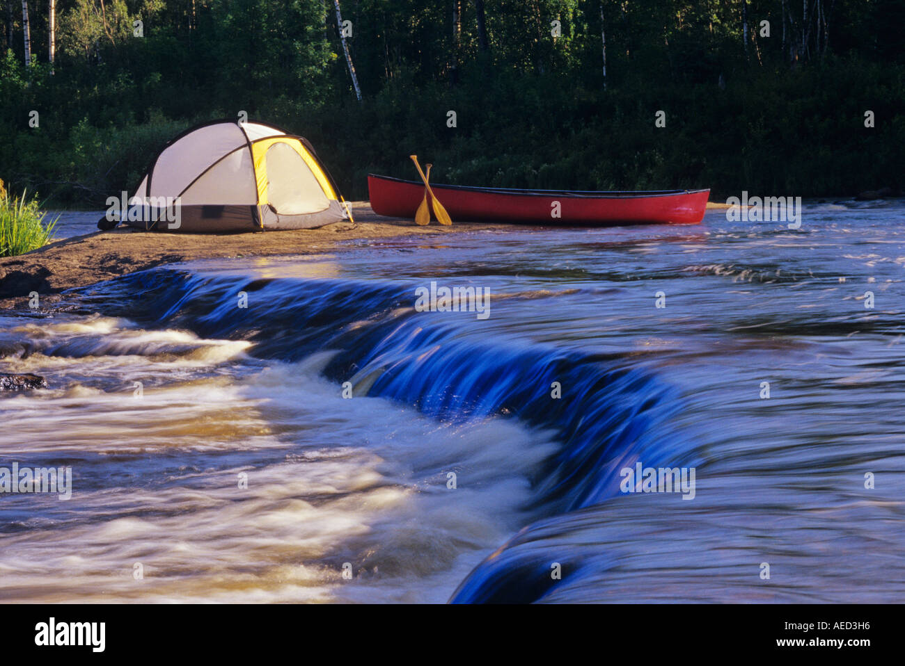 tent and canoe, Whiteshell Provincial Park, Manitoba, Canada Stock