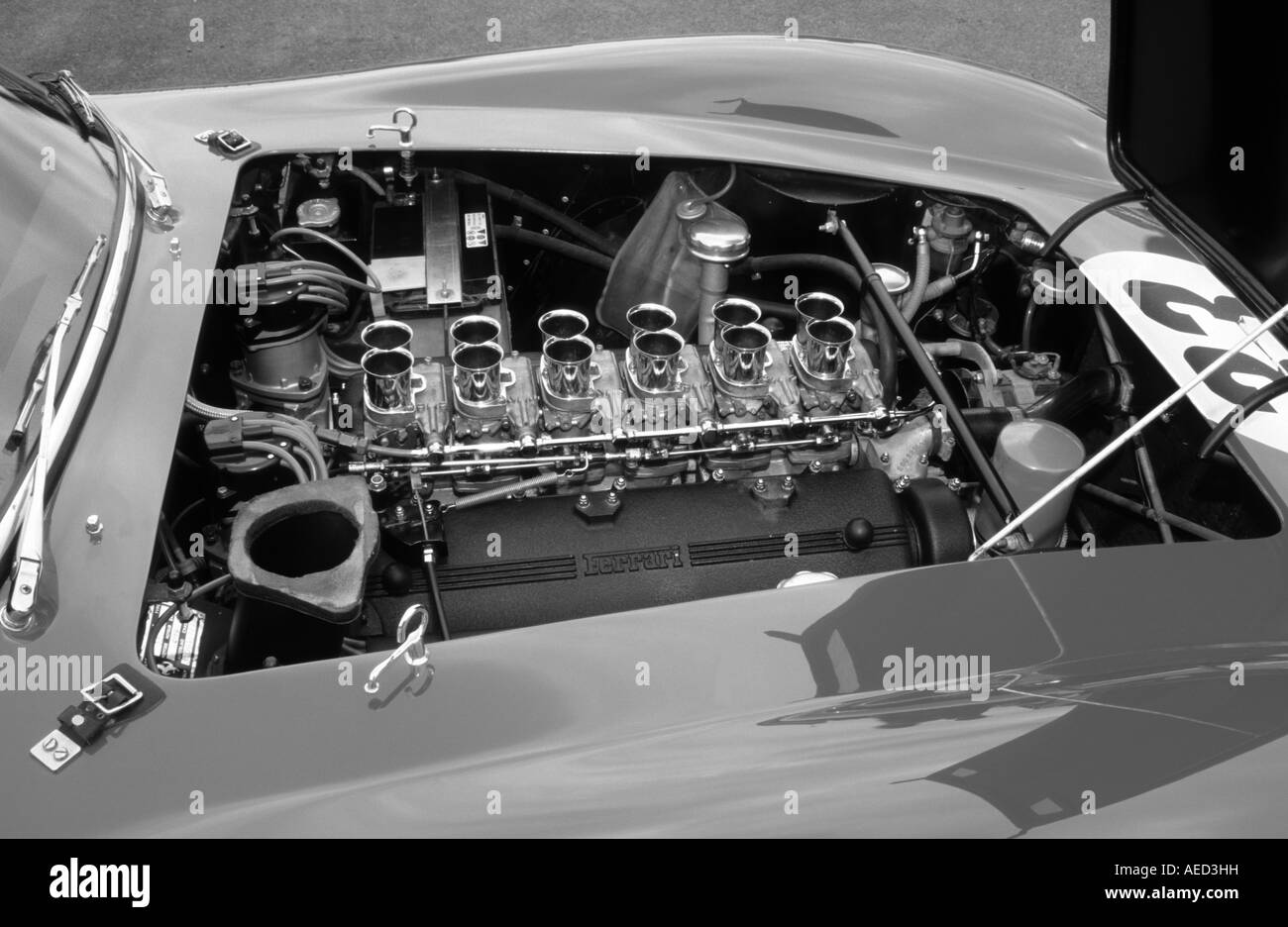 Ferrari 250GTO Berlinetta. Introduced 1962. Engine engines bay bays bonnet bonnets hood hoods under internal combustion power Stock Photo