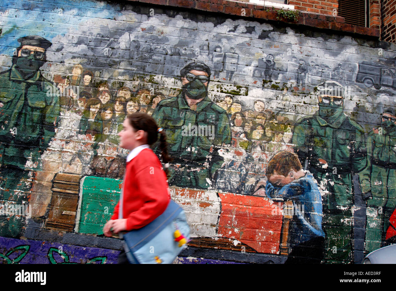 A mural depicted the funeral of hunger striker Joe McDonnell on the Falls Road, Belfast. Northern Ireland Stock Photo
