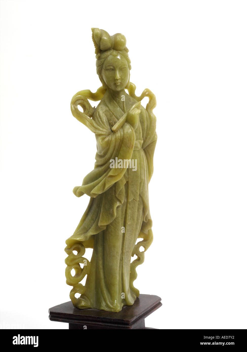Jade Sculpture of Kuan Yin Bodhisattva of Compassion Jade is a Symbol of Calm Serenity Wisdom Balance and Healing Stock Photo