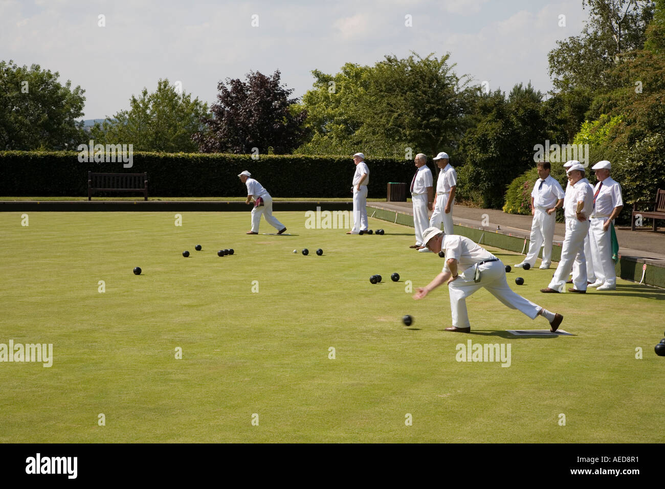 Bowls match in a suburban park Cardiff Wales UK Stock Photo