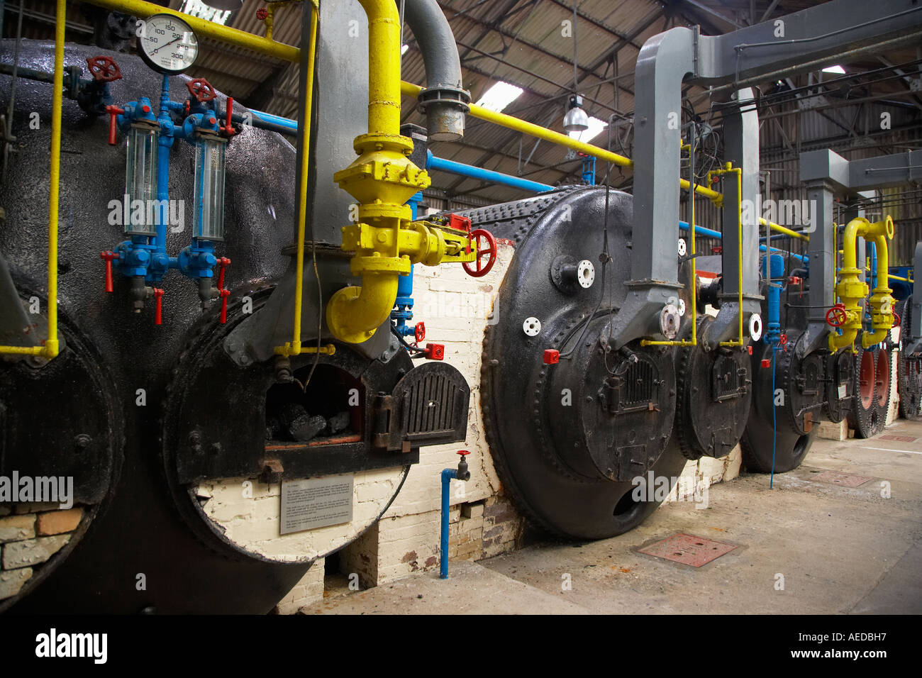 Interior Boilers in the Cefn Coed Mining Museum Neath Valley, South Wales, UK Stock Photo